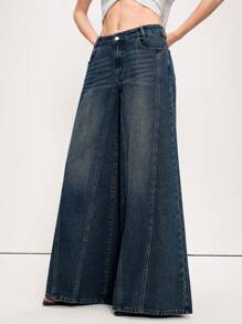 Aveloria Modichic 女士休闲水洗低腰阔腿牛仔裤 - 藍色 - 查看 6