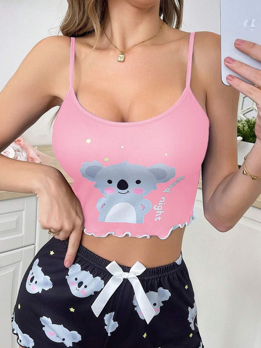 Koala Women Ruffled Trim Sleeveless Camisole Loungewear Top - Multicolor - View 1