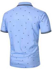 Calvornis 男士夏季休闲锚印花短袖 Polo 衫，男士高尔夫 Polo 衫趣味印花 - 淺藍色 - 查看 2