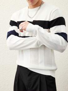 Manfinity Homme Men's Simple Fashion Casual Daily Sweater - Black and White - View 4