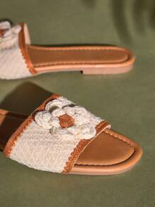 SHUZIA Women's Open Round Toe Espadrille Detailing Beige Slip On Sandals - White - View 6