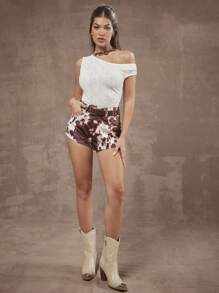 Hauture Summer Women, Women, White Paisley Lace Asymmetric Off Shoulder Cami Top, Women Tops, Summer Tops, White Top, Boho Tops, Vacation - White - View 5