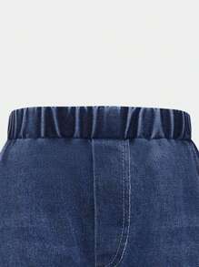 Young Girls Sets Fun Bear Print Short-Sleeved T-Shirt Paired With Denim Style Trousers - Pink - View 5