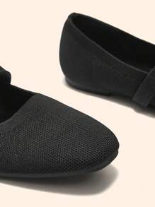 CUCCOO BASICS Fashionable Fabric Comfortable Breathable Faux Pearl Decor Mary Jane Flat Shoes For Commute, Date, Party, And Casual Wear For Christmas Spring Shoes - Black - View 3