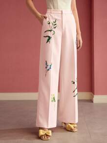 MOTF PREMIUM FLORAL PRINT PRESS CREASE SUIT PANTS - Coral Pink - View 1