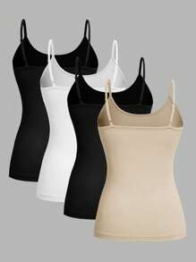 SHEIN EZwear 4pcs/Set Plus Size Women Casual Camisole Tops, Suitable For Summer - Multicolor - View 2
