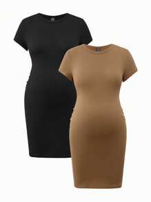 SHEIN Maternity Simple Solid Color Form-Fitting Casual Dress Spring Women's Clothing