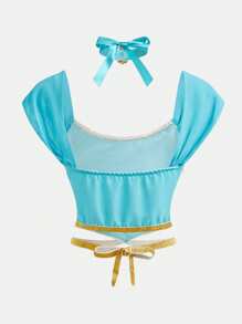 3 件套少女服装，包括上衣、裤子和头带 - 藍色 - 查看 12