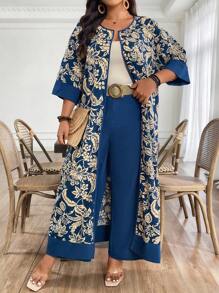 Linhara 大码女式梭织印花假日常规两件套 - 藍色 - 查看 1