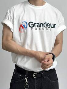 DAZY Summer Abstract Letter Print White T-Shirt For Men - White - View 3