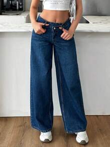 SHEIN Jeans de pierna ancha con cinturón asimétrico de cintura baja