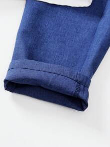 SHEIN 2pcs Young Boys Gentleman Outfit, 1 Textured Bicolor Woven Vest, 1 Textured Bicolor Woven Suit Pants, Fashionable Gentleman Set With Sleeveless Single-Breasted Fitted Vest And Elastic Waist Comfortable Suit Pants, Suitable For Birthday Party, Ceremony, Wedding, Ring Boy, Page Boy - Blue - View 3