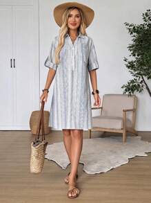EMERY ROSE Women Short Sleeve Simple Casual Mini Dress, Suitable For Summer
