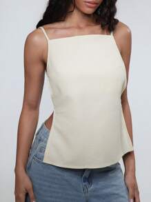 SHEIN Unity Damen einfarbiges sexy Camisole mit offenem Rücken - Aprikosenfarben - Übersicht 5