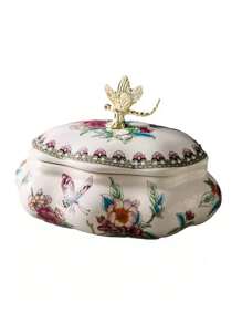 Cirelle 1pc Ceramic Multi-Functional Elegant Minimalist Beaded Jewelry Storage Box With Lid, Retro Jewelry Box, Kitchen Living Room Bedroom Decor, Rama Comfort Home, New Year, Christmas, Mother's Day Gift, Wedding Decor, Birthday Gift, Housewarming Gift, Summer Home Decor, B&B Decor - White - View 3