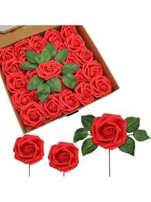 Artificial Flowers 7/12/17/22/27/32pcs Real Looking Ivory Foam Fake Roses With Stems For DIY Wedding Bouquets Bridal Shower Centerpieces Arrangements Party Tables Decorations OPP Bag Packaging (Excluding Box), Valentine Day, Gift