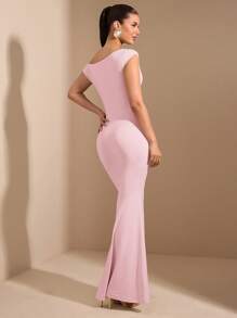 SHEIN BAE Spring/Summer Asymmetrical Hem Long Fishtail Dress, Elegant Layered Outfits For Casual Date, Going Out, Party, Club