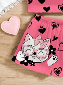 SHEIN Leap Crew Tween Girl Casual Minimalist Fitted Camisole Crop Top And Shorts Loungewear, Suitable For Summer - White - View 3