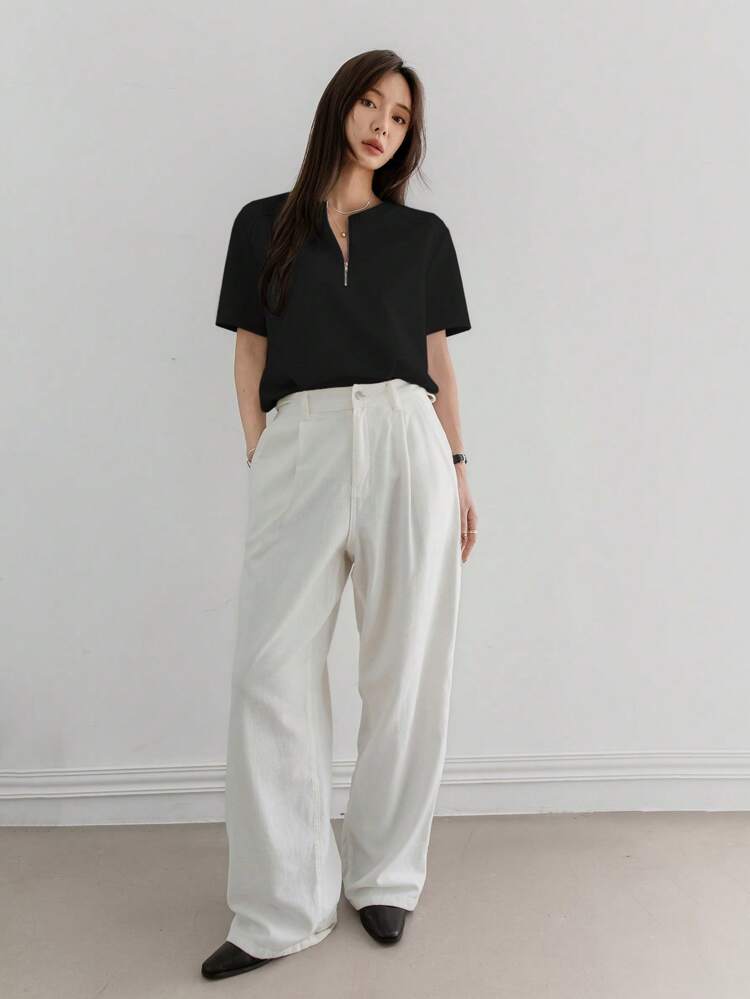 Women's Casual Solid Color Minimalist Short Sleeve T-Shirt Old Money Style Summer Business Casual Women, Teacher