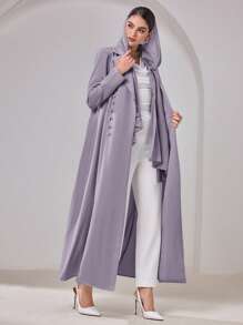SHEIN Najma Women's Solid Color Lapel Neck Long Sleeve Elegant Arabic Abaya, Modest Robe - Dusty Purple - View 1