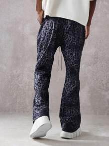 SUMWON Luxurious Flare Fit Animal Print Jogger Pants With Drawstring Waist, Streetwear Relaxed Fit Athletic Fashion Statement Bottoms - Black - View 5