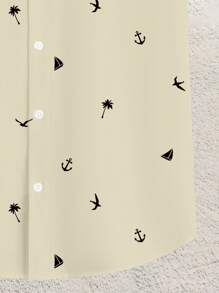 Manfinity RSRT Fashionable Casual Vacation Style Silhouette Print Button Down Collar Short Sleeve Slim Fit Shirt For Men, Plus Size, Suitable For Holidays, Outings, Dates, Also Makes A Great Gift For Boyfriends