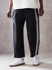 SUMWON Athletic Track Pants With Side Stripes Casual Relaxed Fit Drawstring Waist Cropped Length Training Workout Gym Sports Running - Black - View 3