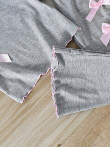 Genkimix Kids 2pcs Young Girl Bow Decor Short Sleeve T-Shirt And Pants Set - Pink - View 7