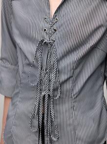 BizChic Nouvelle chemisier rayé à manches 3/4 avec ceinture à la taille, élégant pour le travail, les sorties, les trajets domicile-travail ou les vacances, pour femmes, printemps/été - Noir et Blanc - Voir 6