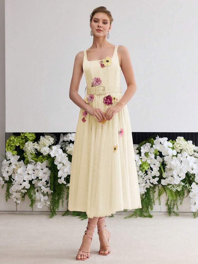 FLOWY FLORAL PATCHED DRESS