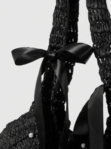 ROMWE Goth 女士时尚休闲蝴蝶结缀饰单肩包 - 黑色 - 查看 4