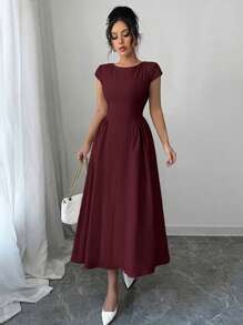 Elenzga Women Elegant Solid Color Fashionable Minimalist Backless Dress, Suitable For Everyday, Commute, Wedding Season