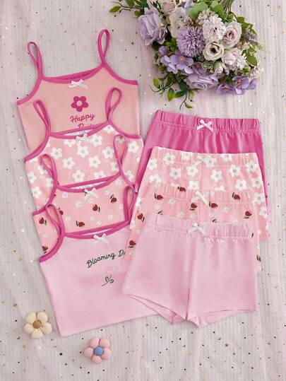 8 Pieces Young Girls Floral Print Camisole Underwear Set