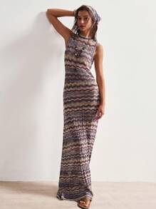 Bohemela Bohemian Style Sleeveless Knit Midi Dress For Summer Beach Vacation & Music Festival - Multicolor - View 5