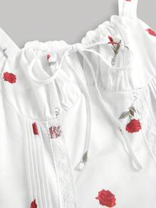 SHEIN MOD Women's Rose Pattern Lace Trim Dress - White - View 3