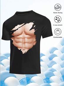 Gym Rark Men's Body Print Short Sleeve Casual Fitness & Workout T-Shirt Compression Shirt Men - Black - View 3