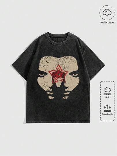 Goth Sudadera con estampado vintage de retrato distorsionado de estilo punk