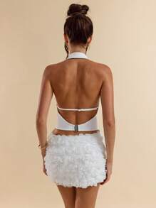 SHEIN BAE Top blanc ajusté avec col en V, dos nu et bretelles nouées, pour le printemps et l'été - Blanc - Voir 2
