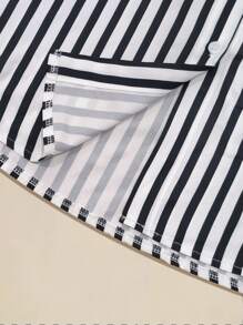 SHEIN Große Größen Gestreiftes Hemd mit Langarm und Einzelknopfleiste für Damen, lässig geschnitten, Herbst