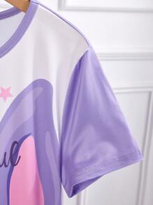 Women's Cute Lilac Rabbit Printed Short Sleeve Nightgown Loungewear - Mauve Purple - View 3