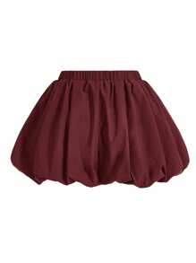 COSMINA 女式纯色褶皱简约休闲裤 - 酒紅色 - 查看 2