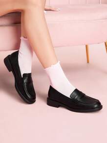CUCCOO DOLLMOD Black Retro Round Toe Comfortable British Style Loafers For Women - Black - View 4