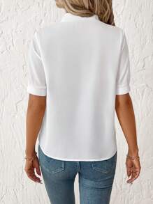 SHEIN Clasi 优雅女士刺绣 V 领短袖衬衫