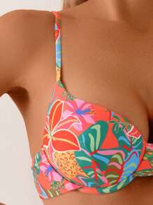 SHEIN Swim 女士海滩夏季服装，聚拢热带花卉度假比基尼套装，2 件套 - 彩色 - 查看 3