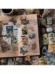 SHEIN 20 piezas Libro de pegatinas de decoración de papel japonés, libro de pegatinas de decoración para mascotas, pegatinas vintage para manualidades y decoración de scrapbooking - Multicolor - Ver 5