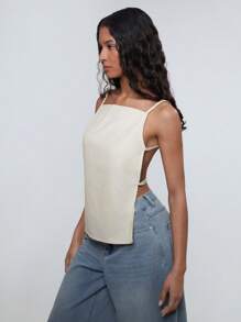 SHEIN Unity Damen einfarbiges sexy Camisole mit offenem Rücken - Aprikosenfarben - Übersicht 2
