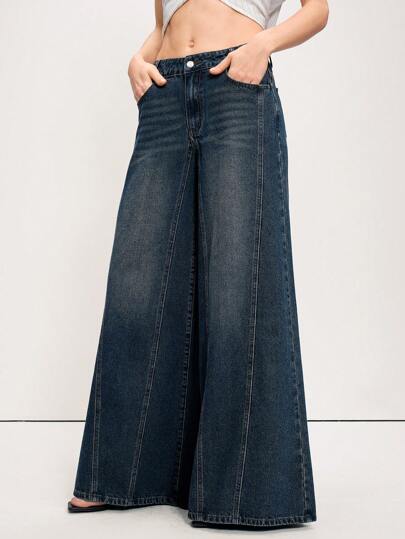 Arave 女士休闲水洗低腰阔腿牛仔裤