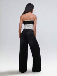 TRNVIE Elegant Colorblock Lace Patchwork Bow Bandeau Top