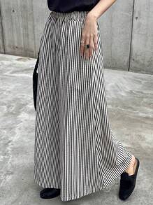 FRIFUL Pantalones de pierna ancha de talle alto a rayas para mujer, ropa casual de oficina para el verano
