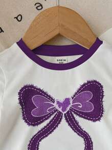 SHEIN Young Girl Casual Minimalist Round Neck Short Sleeve T-Shirt, Suitable For Summer